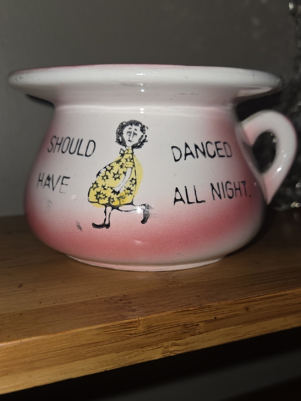 Vintage Pink Ceramic Decorative Pot with Dancing Illustration